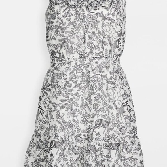 Saloni Misha Sleeveless Gret and White Toile Print Mini Sundress US 6 / UK 10 - Picture 4 of 9